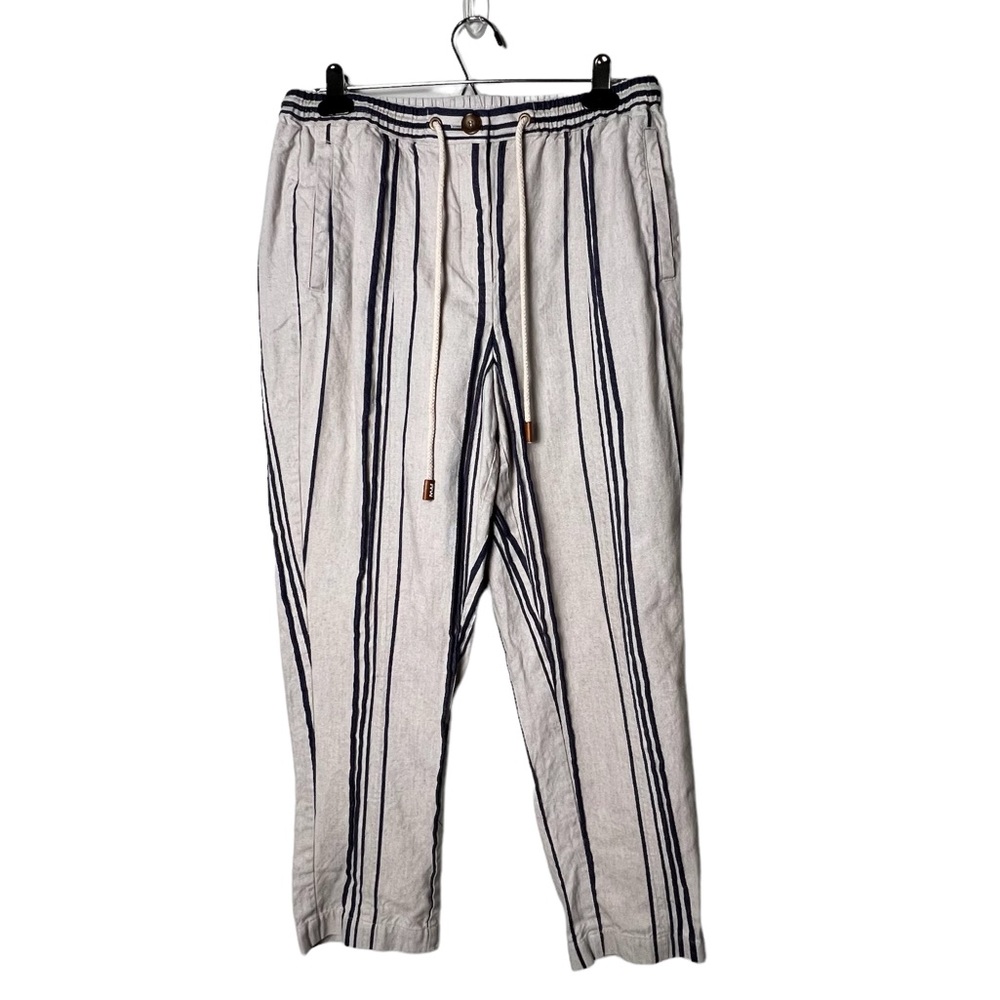 Soft Surroundings White Blue Striped Cotton Linen Jogger Pants Size Medium